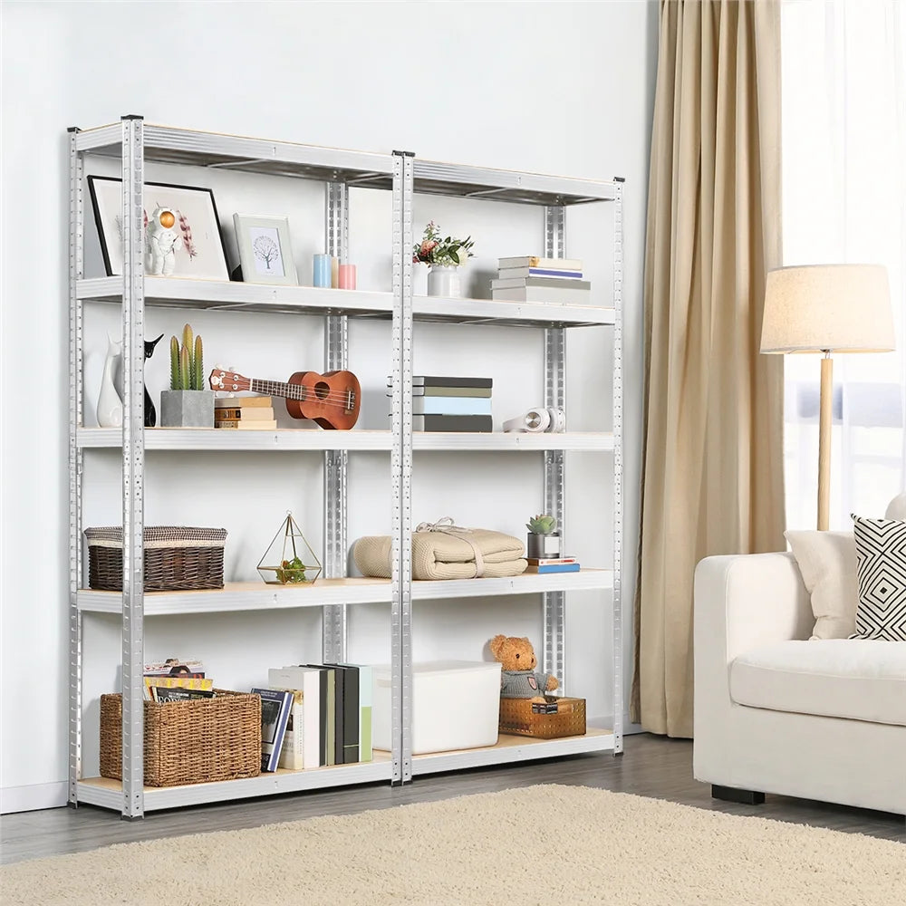 2PCS 5 Tiers Adjustable Storage Shelf Units for Garage, Silver