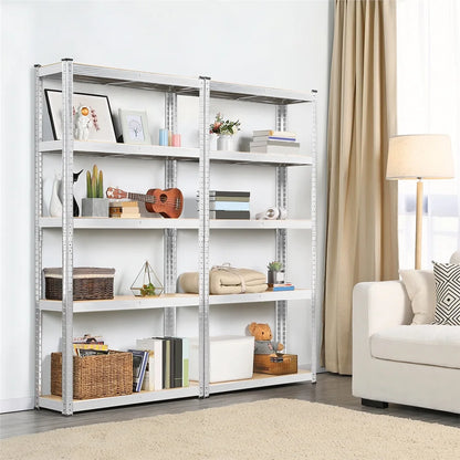 2PCS 5 Tiers Adjustable Storage Shelf Units for Garage, Silver