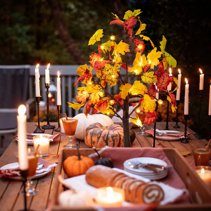 25" Artificial Fall Maple Leaves Tree, 24 LED Fake Autumn Tree Pumpkins Table Lights Indoor Wedding Party Fall Decorations for Home