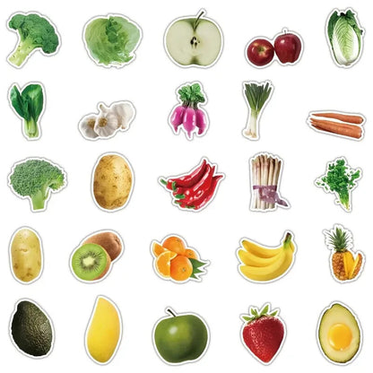 Assorted Fruit & Vegetable Sticker Pack - 20 Pcs - Decals for Laptops Phones