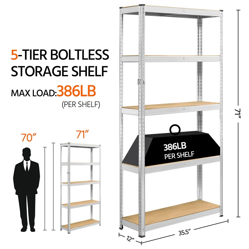 2PCS 5 Tiers Adjustable Storage Shelf Units for Garage, Silver